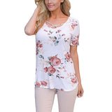 Spring Casual Fashion Women V-neck Short Sleeve Printed T-shirts