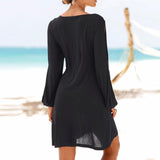 Fashion Women Casual O-Neck Hollow Out Sleeve Solid Mini dress 