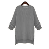 Irregular O-Neck Knitted Pullovers Midi Long Thick Sweaters