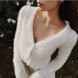Women Winter Autumn Knitted V-neck Button Sweater