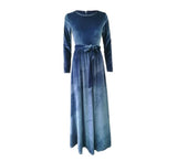 Women Velvet  Long Sleeve O-neck Vintage Party Maxi Dress