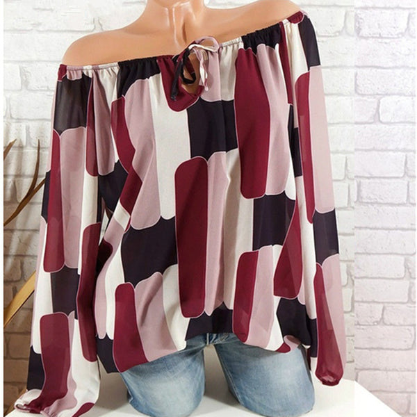Women Long Sleeve Chiffon Fashion Striped Print Blouse
