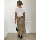 Women High Waisted Leopard Print Aysmmetric Maxi Skirt 