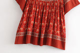 Boho Vintage Floral Print Pleated Mini Dress