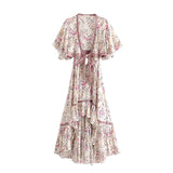 Chic Summer Vintage Floral Print Asymmetrical Boho Dress