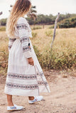 Women's Elastic Waist Embroidery Tassels Long Bohemia Dresses