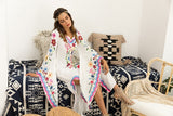 New Vintage Flared Long Sleeve Bohemian Multi Flower Embroidery Maxi Dress 