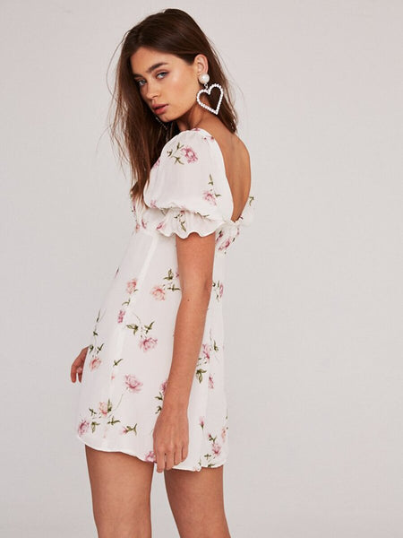 Short Sleeve Backless Sexy Pink Floral Chic Mini Dress