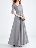 Women A-Line Long Sleeve Elegant Vintage Maxi Dress