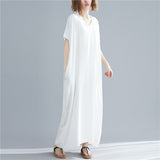 Women Summer Short Sleeves Cotton Solid Casual Dress