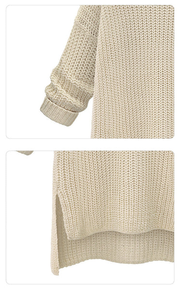 Irregular O-Neck Knitted Pullovers Midi Long Thick Sweaters