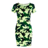 Fashion Women Sexy  Slim Casual Camouflage Military O-Neck Print Splice Empire Mini Dresses