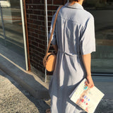 Women Summer Single Breasted Bandage Long Shirt Brief Maxi Dress 