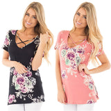 Spring Casual Fashion Women V-neck Short Sleeve Printed T-shirts 