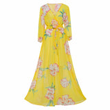 Women Swing Floral Printed Long Sleeve Sexy V-Neck Maxi Dress