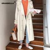 Women's Double-Breasted Trench Coat with Belt Classical Lapel Collar Loose Long Windbreaker