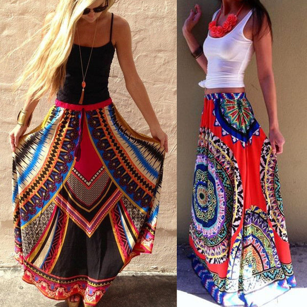 Women Summer A-Line Digital Printing Floor-Length Skirts