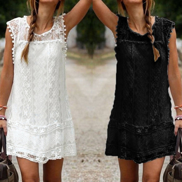Summer Women Casual Beach Black White Short Mini Dress
