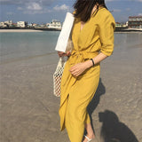Summer Women Thin Light Cotton Linen Sashes Maxi Dress