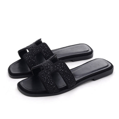 Summer Luxury Designer Black Or White H Ladies Sandals
