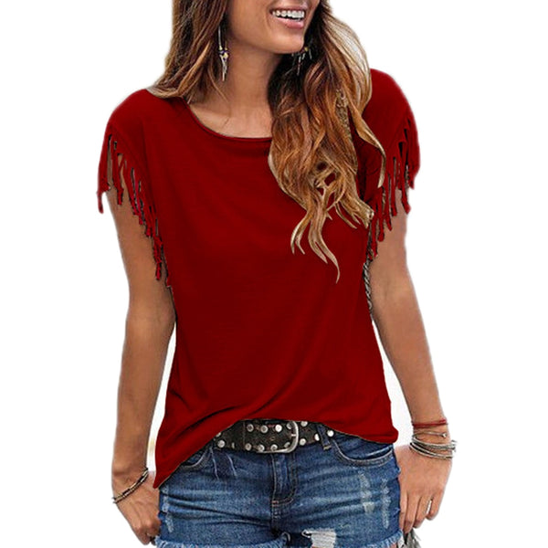 Summer Women Short Sleeve Solid Color O-neck Shirts