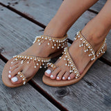 Fashion Women Casual Flat Pearl Flat Sandals 