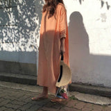Women Summer Long Sleeves Orange Casual Maxi Dress