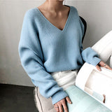 V-Neck Irregular Knitted Loose Sweater