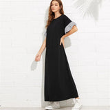 Straight Patchwork O-Neck Pullover Short Sleeve Maxi Dress