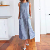 Women Simple Sweet Casual Striped Sleeveless Maxi Dress