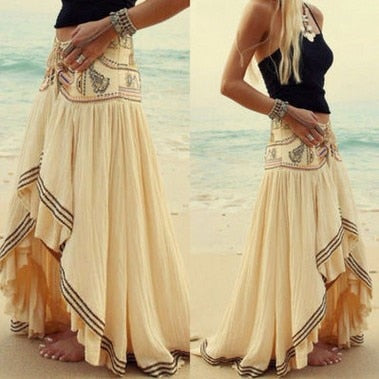 Summer Vintage Chiffon Sexy Resort Beach Long Casual Boho Floral Print Skirt