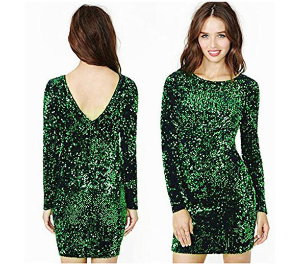 Green Sequin Women Sexy Slim Fit Backless Bodycon dress
