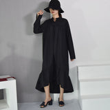 Summer Stand Collar Long Sleeve Black Solid Color Big Size Long Irregular Maxi Dress 