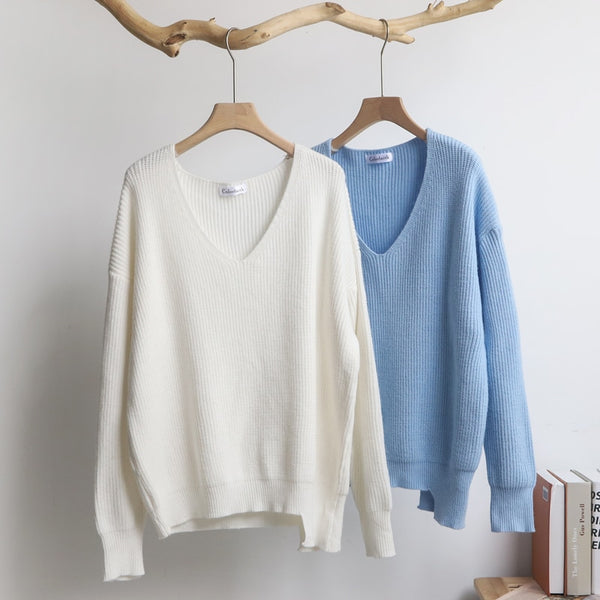 V-Neck Irregular Knitted Loose Sweater