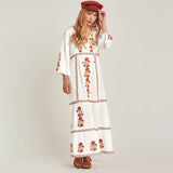 Boho Floral Embroidered V-Neck Long Sleeve Bohemia Dresses