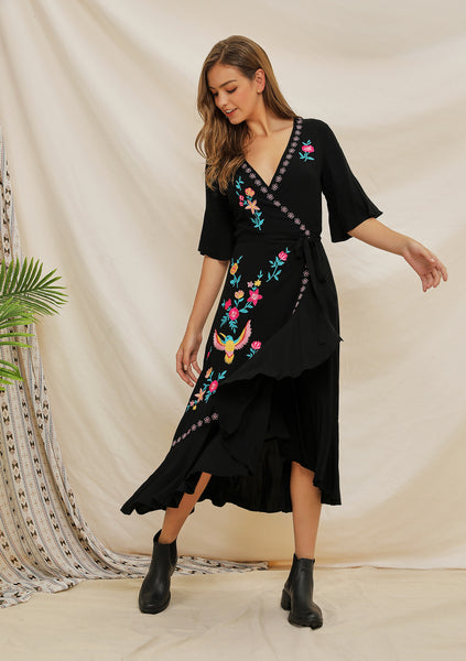 Embroidery Ruffle Floral Embroidered Vintage Bohemia Dresses