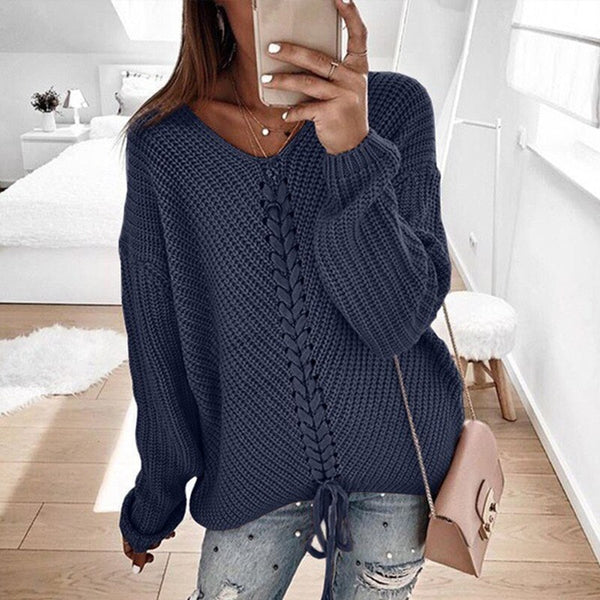 Women Pullover Plus Size Knitted V-Neck Sweater