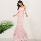 Women Sexy One Shoulder Lace High-waist Party Maxi Dress