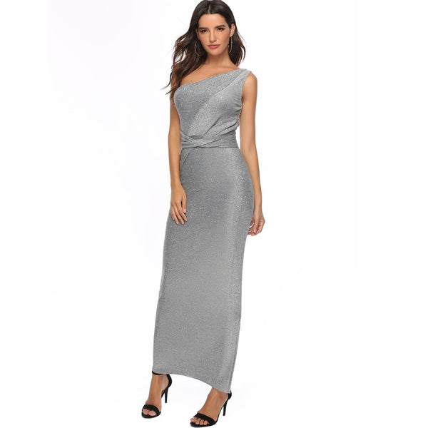 Silver Sequin One Shoulder Sleeveless Backless Party Dress 