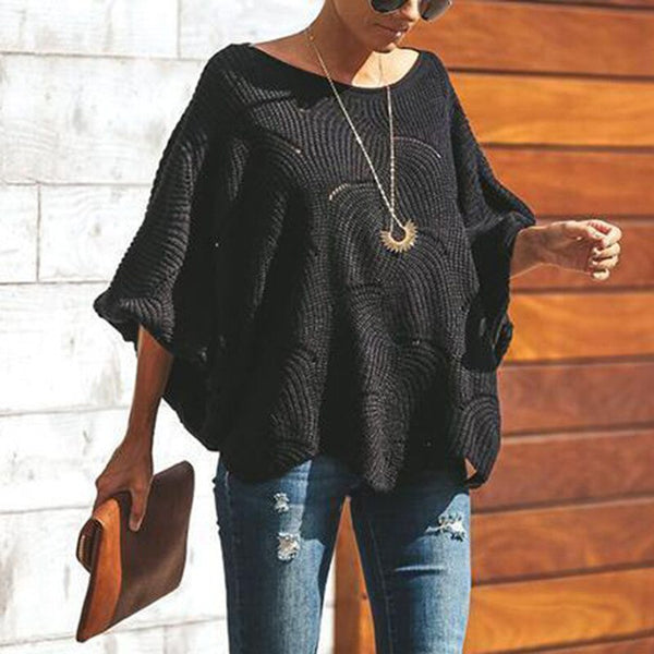 Women Loose Cloak Oversized Soft Hollow Out Sweaters