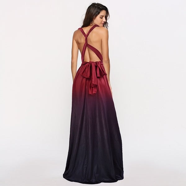 Sexy Lace Up Backless Elegant V Neck Party Maxi Dress