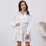 White Stripe Long Sleeve Loose Casual Party Mini Dress