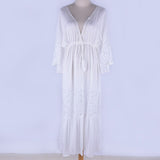 Lace Cotton Loose Beach Maxi Dress (White One Size)