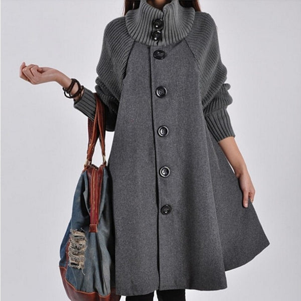 Women Large Size Solid Color Woolen Cloak Coat