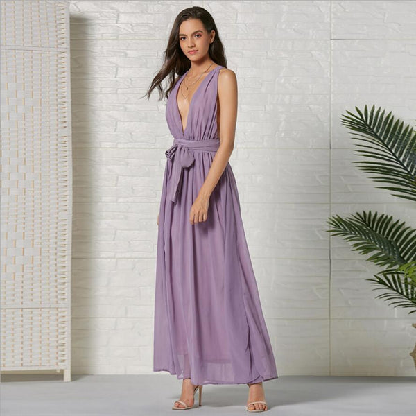 V-neck Elegant Bandage Evening Party Maxi Dress