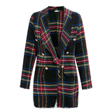 Elegant plaid tweed blazer woman Casual button blazer Autumn winter jacket