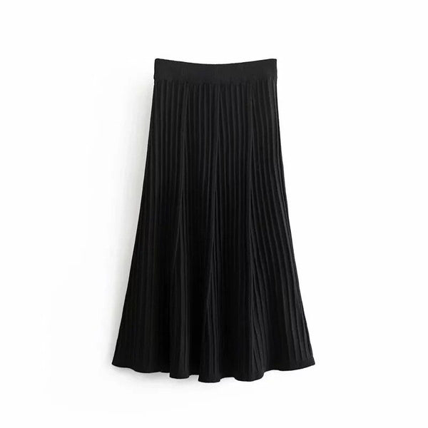Vintage Simple Style Knitting Long A-line High Waist Skirt