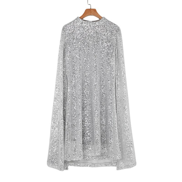Women Sequined Cloak Sleeves Party Fashion Evening Dress