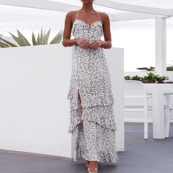 Halter Sexy Floral Print Backless Party Maxi Dress