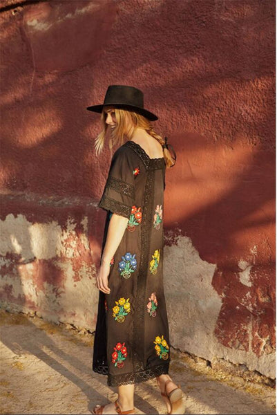  Floral Embroidery Lace Maxi Dress Hook Knit Maxi Dresses